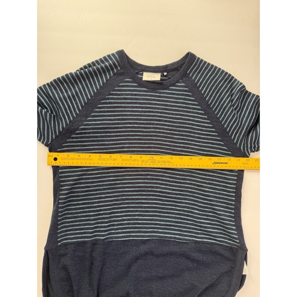 Foil 100% Merino Wool Sweater Women's SM Navy Blue Striped Scandi Elevated Basic - Picture 7 of 8